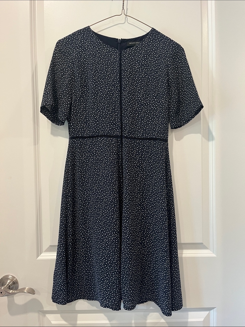 Banana Republic Navy Polka Dot Short-Sleeve Fit & Flare Dress